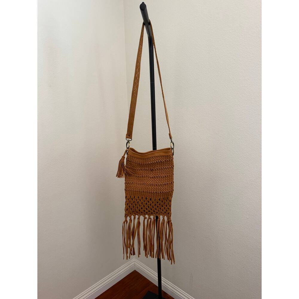 Boho leather braided woven fringe crossbody bag festival - Picture 2 of 10